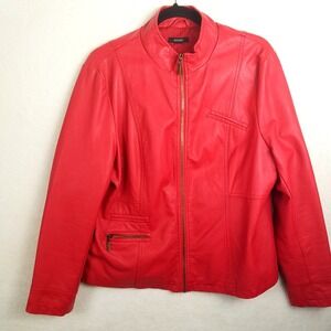 Alfani Red Faux Leather Motorcycle Jacket‎ Women full zip multipocket